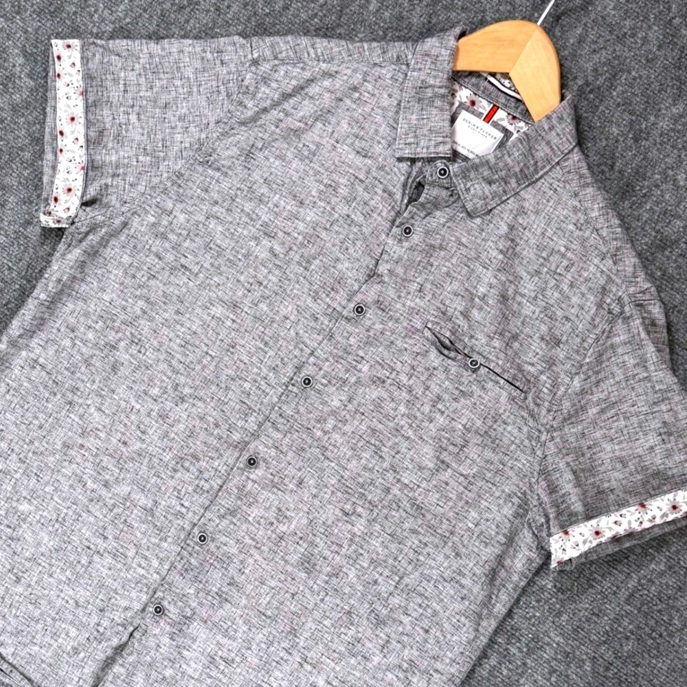 Denim & Flower Ricky Singh Men's XL Gray Lyocell Cotton Short Sleeve Shirt